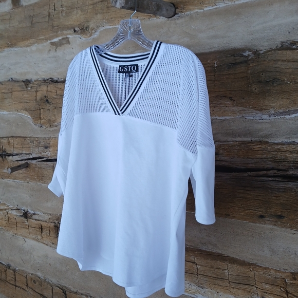 GSTQ White V Neck Quarterback Tee Shirt 3XL - Picture 4 of 12
